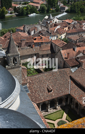 Francia, Lot, Cahors, vista sulla cupola della cattedrale, il chiostro rinascimentale della Cattedrale di Santo Stefano che contiene il Foto Stock