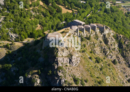 Francia, Savoie, Haute Maurienne, Modane, il Fort du Sapey sovrintende tutti accesso a Modane (vista aerea) Foto Stock