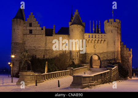 Het Steen Anversa (Castello) durante la stagione invernale ad Anversa, in Belgio Foto Stock