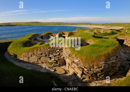 Regno Unito, Scozia, isole Orcadi, isola della terraferma, rovine di Skara Brae villaggio preistorico, elencati come Patrimonio mondiale Foto Stock