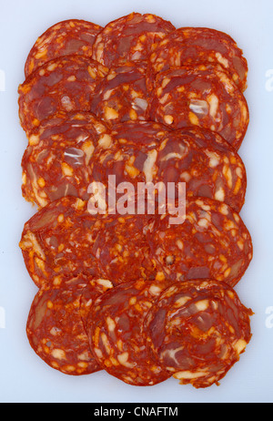 Fettine di chorizo Foto Stock