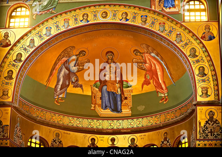 Reconstucted stile bizantino affreschi del IV secolo d.c. 3 navate Roamnesque basilica di San Demetrio, Salonicco Grecia Foto Stock