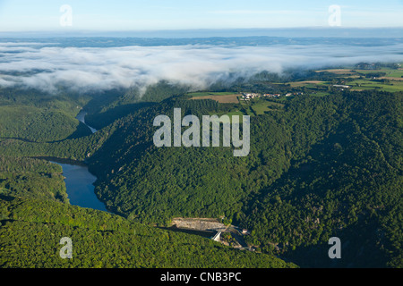 Francia, Puy de Dome, Combrailles, Vitrac, le gole del Sioule, Queuille dam (vista aerea) Foto Stock