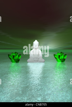 Il buddha bianco e il giglio di acqua Foto Stock