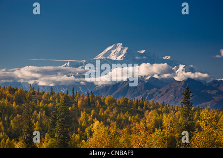 Vista panoramica di Mt. McKinley e l'Alaska Range, Denali State Park, Interior Alaska, Autunno Foto Stock