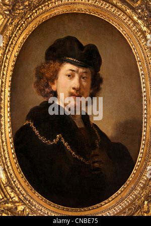 Rembrandt Harmensz. van Rijn olandese 1606-1669 Autoritratto con cappello da cuoco di colore rosso e la catena d'oro 1633 Paesi Bassi Foto Stock