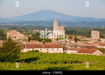 Francia, Gard, Aigueze, denominata più bei villaggi di Francia, borgo medievale con un lato arroccato sopra l'Ardeche Foto Stock