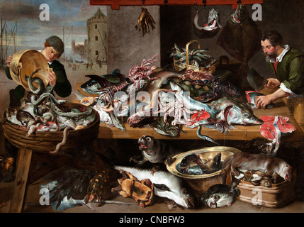 Marchands de poissons un leur etal - pescivendoli hanno avuto il loro metallo 1616 da Frans Snyders 1579-1657 Fiamminga Foto Stock