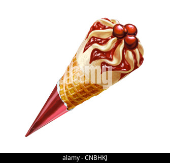 Il cono gelato con ciliegie. Foto Stock