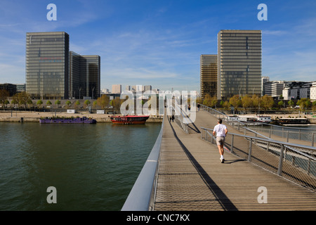 Francia, Parigi, Simone de Beauvoir passerella dall'architetto Dietmar Feichtinger e il Bbilotheque Nationale de France Foto Stock