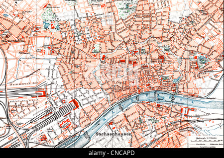 Mappa storica della Frankfurt am Main, Hesse, Germania, 1890 Foto Stock