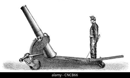 Illustrazione storica del XIX secolo, raffigurazione di un cannone francese Foto Stock