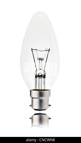 Lampadina - baionetta a forma di candela con la riflessione isolata su sfondo bianco. Spento Foto Stock