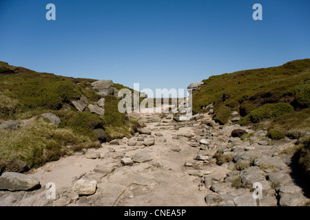 Kinder Fiume e Kinder Gates su Kinder Scout nel Peak District,Derbyshire Foto Stock