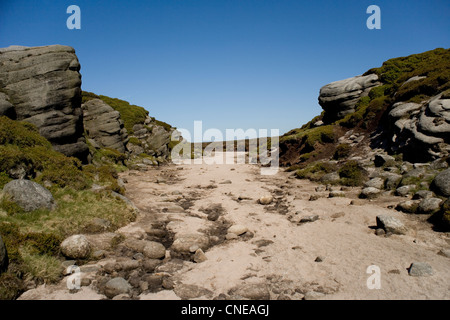 Kinder Fiume e Kinder Gates su Kinder Scout nel Peak District,Derbyshire Foto Stock