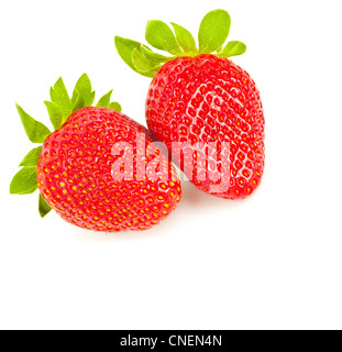 Fragole fresche, ripe rosso gustoso berry isolate su sfondo bianco, frutta sana prima colazione, organico nutrizione e dietetica Foto Stock