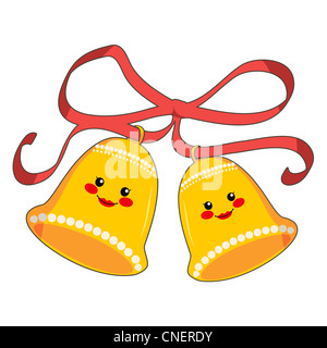 Felice Natale campane con red ribbon bow Foto Stock