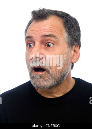 Ritratto di una sorpresa uomo di mezza età con la barba Foto Stock