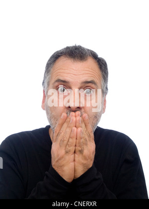 Ritratto di una sorpresa uomo di mezza età con la barba Foto Stock