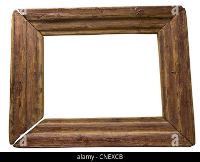 Il legno vecchio telaio isolato sul bianco Foto Stock