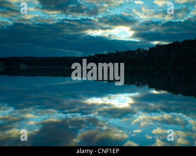 Pomeriggio di riflessioni attraverso Wallaga Lago, NSW Australia Foto Stock