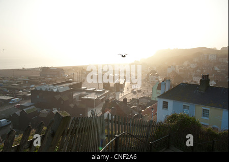 Hastings old town seafront, East Sussex, England, Regno Unito Foto Stock