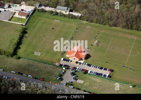 Vista aerea del calcio Domenica mattina al Tibers Football Club, Thornaby, Stockton on Tees Foto Stock