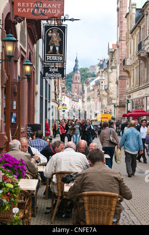 La Hauptstrasse, 'main Street' Città vecchia di Heidelberg, Germania. Foto Stock