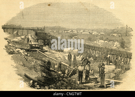 Incisione del 1854, parchi' Bar Azienda lavora, California Gold Rush. Foto Stock