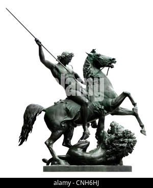 Berlino, Germania. Altes Museum (museo vecchio) Statua che si trova nella parte anteriore del museo - Il leone Fighter / Lowenkampfer (Alberto Lupo - 1847) Foto Stock