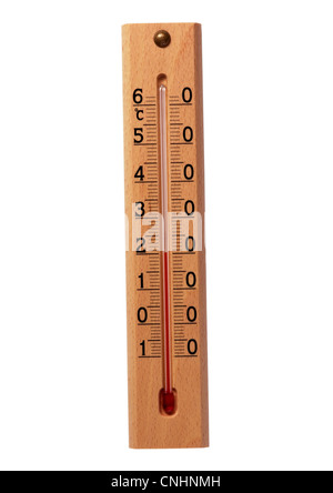 Termometro in legno isolato Foto Stock