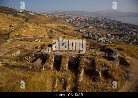 Fotografia aerea del sito archeologico di Monte Berenice vicino al mare di Galilea Foto Stock