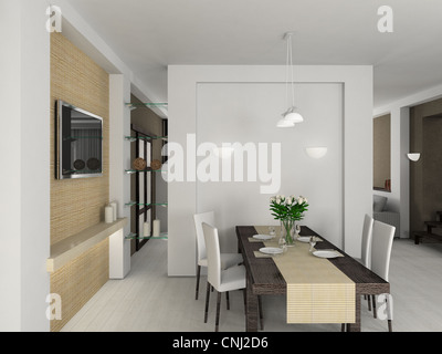 Moderno design interno della sala da pranzo. 3D render Foto Stock