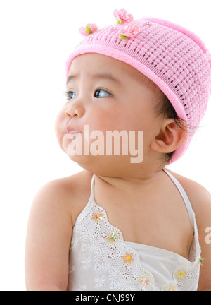 Bellissimo il 10 del mese precedente pan asian Baby girl in fiore rosa hat Foto Stock