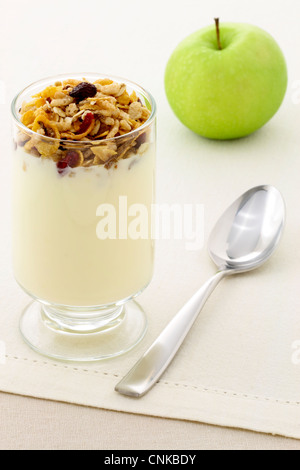 Deliziosi parfait di sana fatta con yogurt cremoso e crunchy granola o muesli Foto Stock