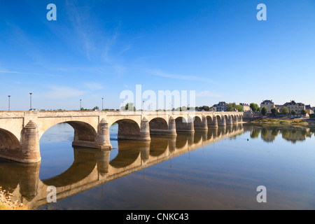 Il Ponte Cessart, Saumur, Maine et Loire, Francia. Foto Stock