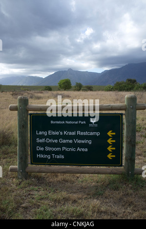 Bontebok National Park Swellendam Western Cape South Africa Parks informazioni benvenuti firmare le schede della scheda Foto Stock