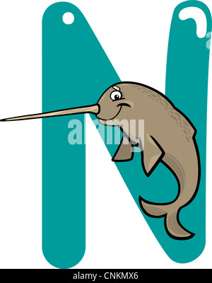 Cartoon illustrazione della lettera N per narwhal Foto Stock