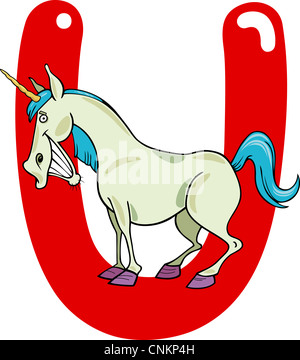 Cartoon illustrazione della lettera U per unicorn Foto Stock