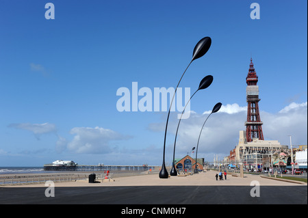Blackpool Promenade e Tower Lancashire lungomare Regno Unito Foto Stock