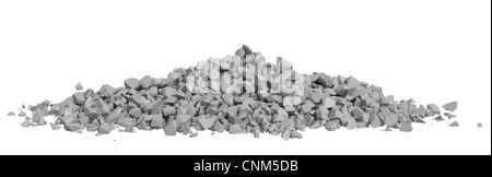 Rock di macerie e ciottoli in una piccola pila isolata su uno sfondo bianco Foto Stock
