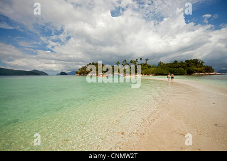 I turisti su un sandbank sull isola di serpente, Arcipelago Bacuit, El Nido, PALAWAN FILIPPINE, Asia Foto Stock