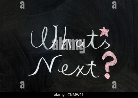Chalk scrittura - Qual è il prossimo parole scritte sulla lavagna Foto Stock