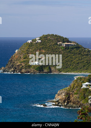 Vista su Rendezvous Bay e Hart Baia del San Giovanni casa a cupola, vicino a Cruz Bay, San Giovanni, Isole Vergini Americane Foto Stock
