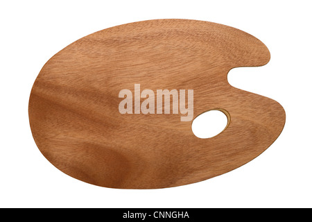 Legno marrone tavolozza arte isolati su sfondo bianco Foto Stock