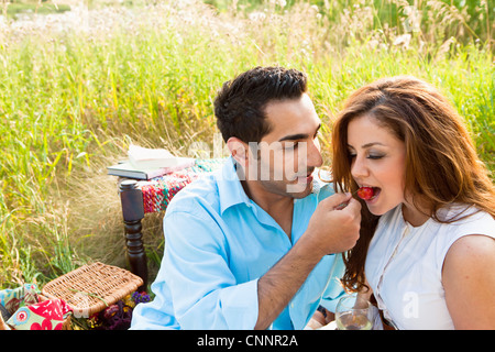 Giovane avente Picnic, Unionville, Ontario, Canada Foto Stock