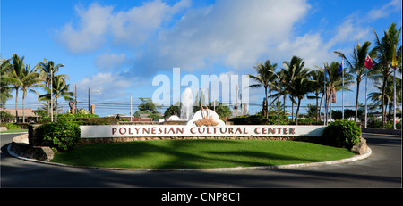 Il Centro Culturale Polinesiano sulla sponda nord in Laie Hawaii sull'isola di Oahu. Foto Stock