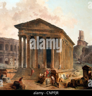 La piazza della casa e la torre Magne arenas a Nimes da Hubert Robert 1733-1808 Francia - Francese Roman Foto Stock