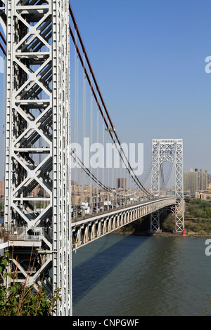 George Washington Bridge come visto da Fort Lee parco storico, Fort Lee, New Jersey, STATI UNITI D'AMERICA Foto Stock