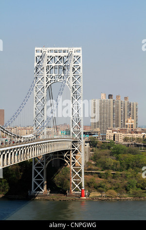 George Washington Bridge come visto da Fort Lee parco storico, Fort Lee, New Jersey, STATI UNITI D'AMERICA Foto Stock